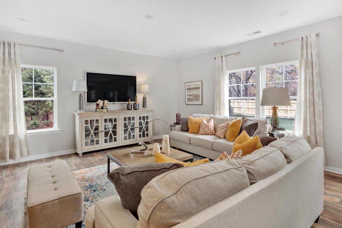 Spacious living room with modern furnishings