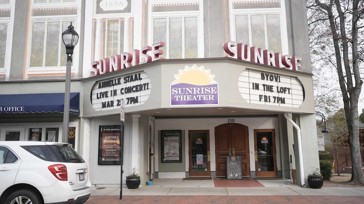 The entrance to the Sunrise Theatre in Southern Pines, NC