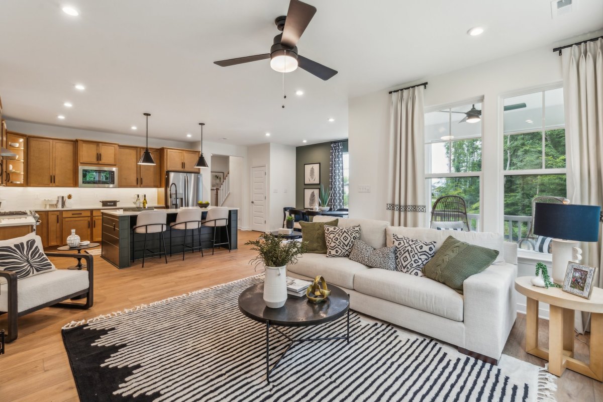 Modern exterior elevation of Davenport Plan C at 18213 Palisades Cove Trl, available now in Magnolia Green Townhomes, Richmond, Virginia, by HHH Homes Home Builder.